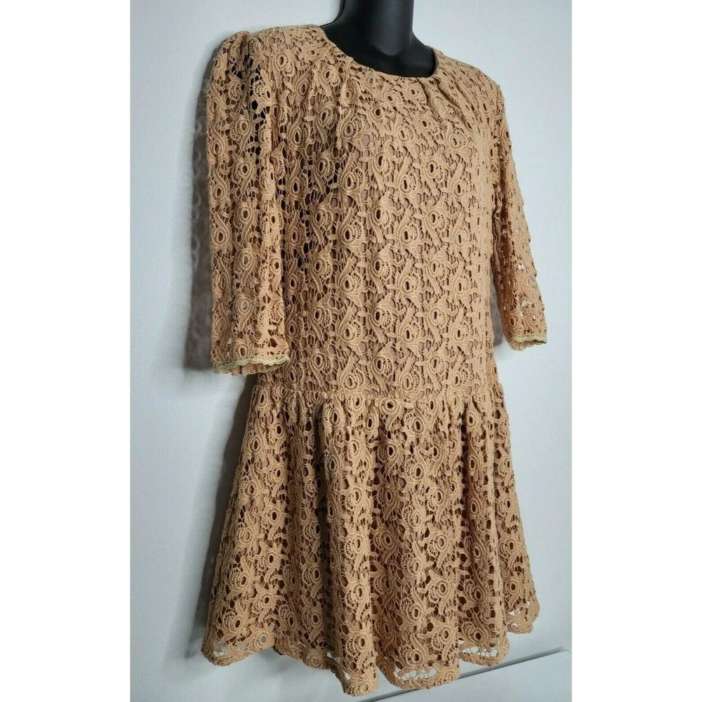 Champagne and Strawberry Anthropologie Mini Dress Medium Rose Crochet NWT Womens